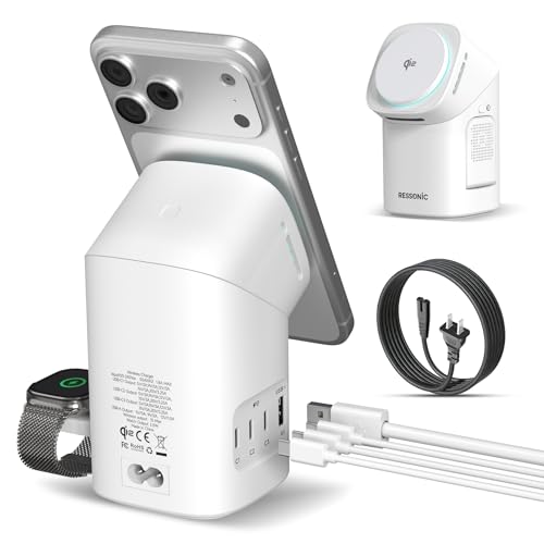 6-in-1 Charging Station, Desktop Charger with QI2 15W Wireless & 65W USB-C Hub, 3 USB-C + USB-A, Smart Power for iPhone, Android, Earbuds, Watch, Laptop for Office Desk & Nightstand (White) - color: White