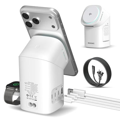 6-in-1 Charging Station, Desktop Charger with QI2 15W Wireless & 65W USB-C Hub, 3 USB-C + USB-A, Smart Power for iPhone, Android, Earbuds, Watch, Laptop for Office Desk & Nightstand (White) - color: White