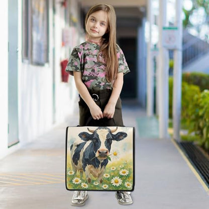 Daisy Flower Cow Zipper Binder with Shoulder Strap, 500 Sheets Capacity, Multiple Pockets 1.5Inch 3 Ring Zipper Binder - color: Daisy Flower Cow