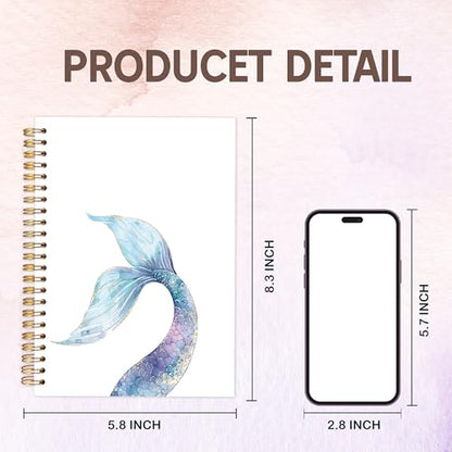 KAOWT Mermaid Notebook Journal, Mermaid Gifts for Women, Glitter Marine Biology Ocean Journal, Beach Lover Gifts, Hardcover Spiral Notebook 5.5x8.3in - color: Summer notbook-mermaid