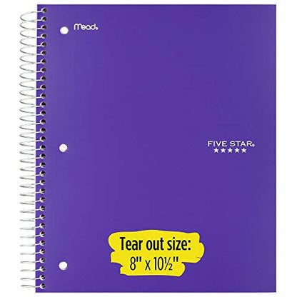 Five Star Spiral Notebooks, 1 Subject, Wide Ruled Paper, 100 Sheets, 10-1/2" x 8", Blue, Green, Purple, 3 Pack (38222) - style: Traditional
