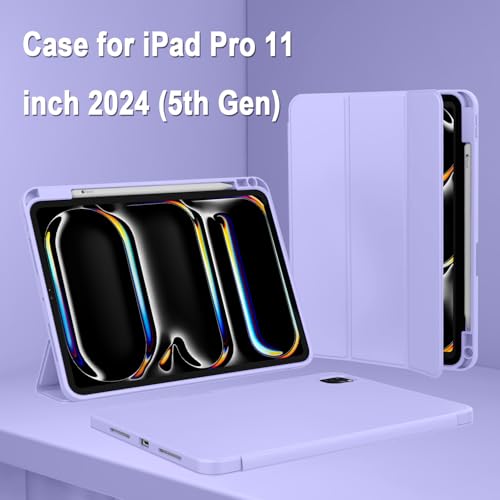 ZryXal iPad Pro 11 Inch Case (M5) 2025/ (M4) 2024 (Model: A2836/A2837/A3006), Trifold Stand Smart Cover with Pencil Holder and Soft TPU Back, Auto Wake/Sleep (Light Purple) - color: Light Purple