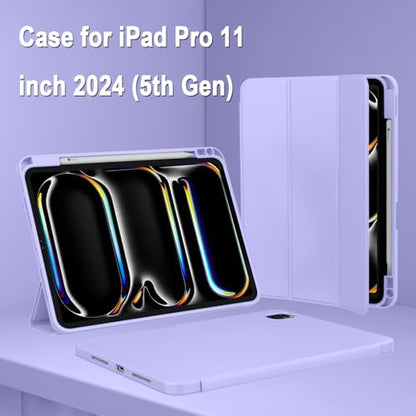 ZryXal iPad Pro 11 Inch Case (M5) 2025/ (M4) 2024 (Model: A2836/A2837/A3006), Trifold Stand Smart Cover with Pencil Holder and Soft TPU Back, Auto Wake/Sleep (Light Purple) - color: Light Purple