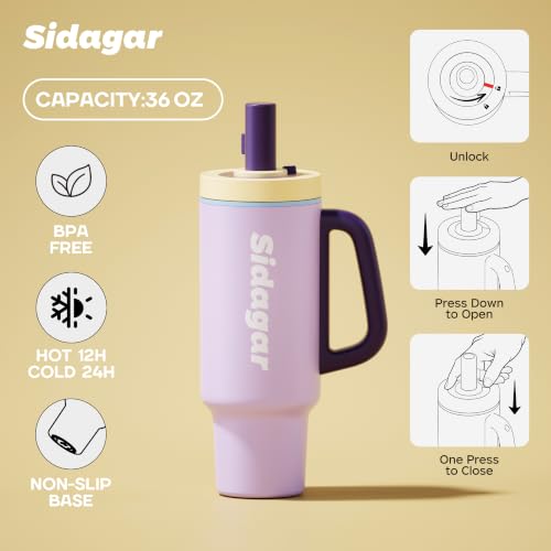 36oz Insulated Tumbler with Handle, Stainless Steel Water Bottle, Leak-Resistant Travel Coffee Mug with Push Button Lid, Cup Holder Friendly for Tea & Daily Use, Purple - color: Lavender Mist