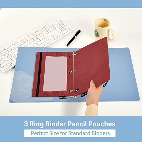 Binder Pouches,Fire Brick Pencil Pouch for 3 Ring Binder 2 Pack Clear Pencil Bag with Zipper for Office School Supplies - color: Fire Brick