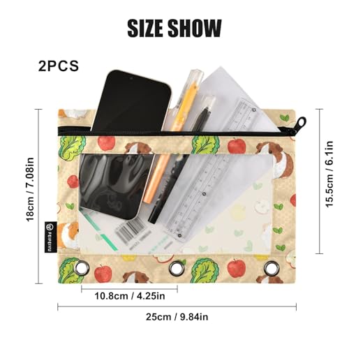 Guinea Pigs Pencil Pouches for 3 Ring Binder, Zipper Binder Pencil Case, 2 Pack Clear Window Case Bag for Office Organizers - color: Guinea Pigs