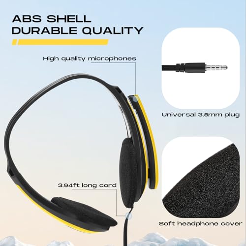 Yunsailing 20 Pack Bulk Classroom Headphones with Microphone Students Wired School Class Set Headphones for School Library Computer Office Adults 3.5 Jack Universal Plug(Yellow) - color: Yellow