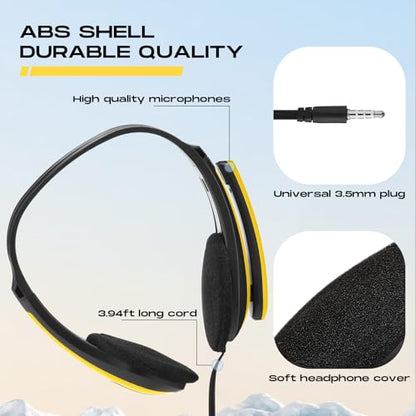 Yunsailing 20 Pack Bulk Classroom Headphones with Microphone Students Wired School Class Set Headphones for School Library Computer Office Adults 3.5 Jack Universal Plug(Yellow) - color: Yellow