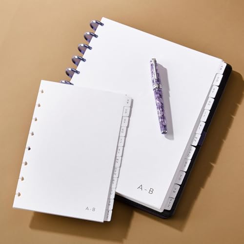 Levenger Circa A-Z Tab Dividers – Letter Size, Set of 12, Durable Plastic Index Tabs for Disc-Bound Notebooks, Alphabetical Organization, Refillable, Compatible with Circa Notebooks