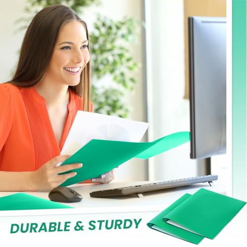 Lincia 100 Pcs Plastic Folders with Pockets and Prong Folders with Prongs 2 Pockets for Office, School for Students, Teachers, Office Workers(Green) - color: Green