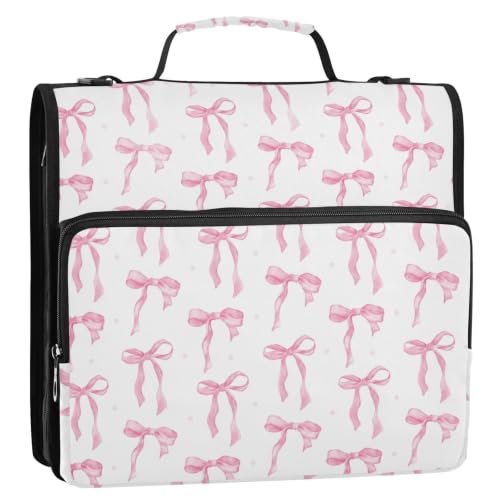 Bow 3 Ring Zipper Binder Bag with Shoulder Strap for School | 2 Inch 3 Ring, Secure Zippered Closure, Organizer Pockets for Classification, Heavy Duty File Organizer - color: Bow