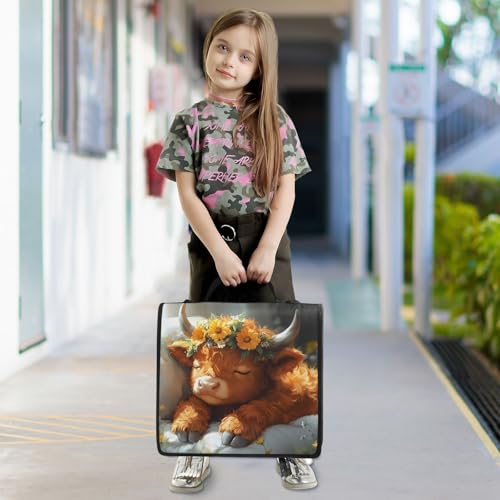 Cute Highland Cow 3 Ring Zipper Binder Bag Binder Organizer with Handle Shoulder Strap for School Work Office Supplies - color: Cute Highland Cow