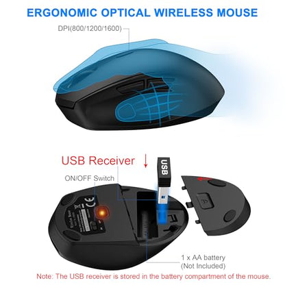 Wireless Keyboard and Mouse Combo, EDJO 2.4G Full-Sized Ergonomic Computer Keyboard with Wrist Rest and 3 Level DPI Adjustable Wireless Mouse for Windows, Mac OS Desktop/Laptop/PC,Classic Black - color: Classic Black