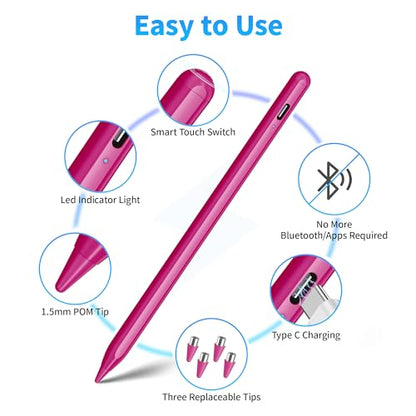 DRYMOKINI Pink Stylus Pen, Active Stylus Pen Touch Screens Compatible for Android and i-OS Tablet/Phones, Rechargeable Universal Stylus Pencil Compatible for A-pple/i-Pad/Phone Tablet - color: Candy Pink