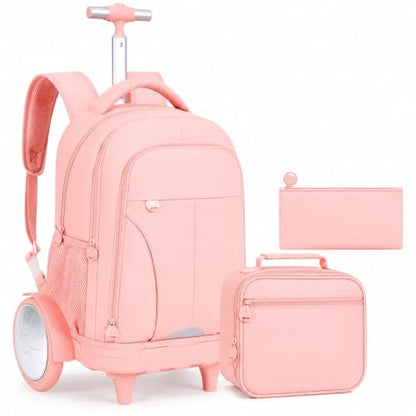 gxtvo Large Wheels & Quiet Glide | Women & Girls Roller Backpack - Water-Resistant Wheeled Bag with Lunch Box for Office, Travel & College - Pink - color: Rolling Backpack Reflective Pink