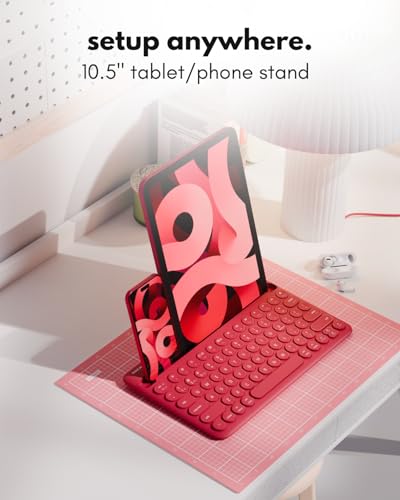 Macally Bluetooth Tablet Keyboard - Multi Device Wireless Keyboard for Phone, iPad mini/Pro, Android - Rechargeable with Built in Stand and Quiet Keys - color: Viva Magenta
