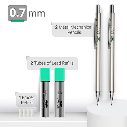 Mr. Pen- Metal Mechanical Pencil Set with Lead Refills & Erasers, 2 Pack | 0.7mm, 4x Tubes HB Lead Refill, 4x Eraser Refills for School Supplies, Note Taking, Drawing, Sketching, Office - style: 0.7mm