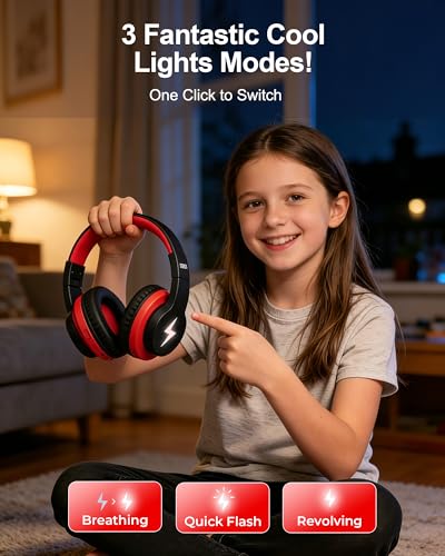 seenda Kids Bluetooth Headphones, JCH-01 Kids Wireless Headphones for School, 85/94dB Volume Limited, 45H Playtime, 3 Lighting Modes, Built-in Mic Headset,Black&Red - color: Black&Red