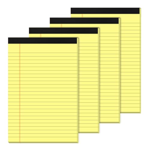Yellow Legal Pads 5×8 Small Notepads 4 Pack Yellow Note Pads 5×8 College Ruled Perforated Writing Pads 80 GSM Lined Pads of Paper Writing Tablets 5×8 Memo Pads for Office, Home, School, 30 Sheet/ Pad - color: Yellow-4p