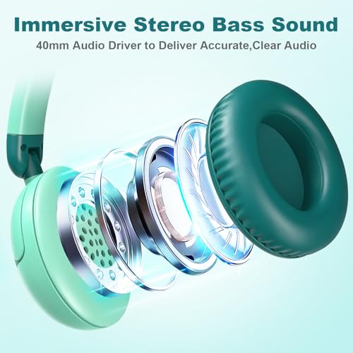 V8 Kids Headphones,Wired Headphones with Mic, 85/94dB Volume Limiter, Tangle-Free 3.5mm Jack, Stereo Sound, Shared Interface, Adjustable Portable Headphones for School & Travel （Green） - color: Green