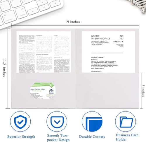 Zzrywuty 100 Packs Two Pocket File Folders with Business Card Slot,Textured Paper,Letter Size,Holds 100 Sheets for School,Office,Business,White - color: 100pcs-white