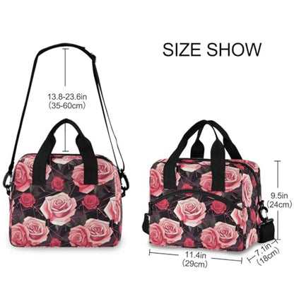 ALAZA Red Rose Geometric Insulated Lunch Bag Women Men Portable Reusable Cooler Lunch Tote Bag for Work Office Picnic College - color: Multi 01