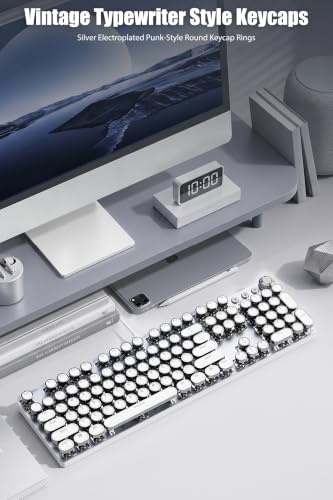 Typewriter Keyboard, Wired Mechanical, 104-Key, Silver White | Hot Swappable, Volume Knob, White Backlight, Linear Switches, Aluminum Panel, Full Size Layout, 26-Key Rollover