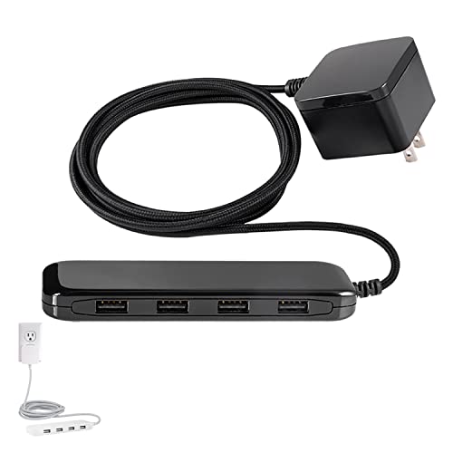 UltraPro USB Desktop Charging Station, 24W 6 Ft 4 USB Ports Power Strip, Multiport USB Charging Station, USB A Desktop Charger for iPhone 16 Series, 15 Series, iPad Pro, Braided Cord, Black, 54734 - color: Black