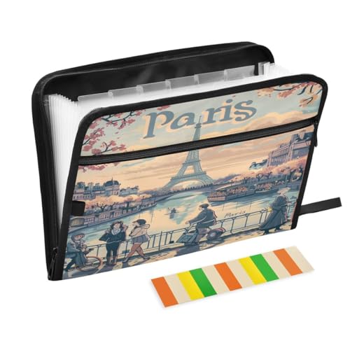 ALAZA Paris France Eiffel Tower Painting Expandable Filing Folder Storage Organiser Box Files, 13 Pockets Zip Filing Folders for Home or Office Documents - color: Multicolored34