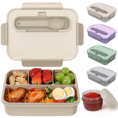 Caperci Bento Box Adult - 50 oz Large Lunch Containers for Adults and Teens, 4-Compartment Bento Lunch Box with Utensils & Leak Proof Sauce Cup, Dishwasher Safe, Durable, BPA-Free (Mocha) - color: Mocha