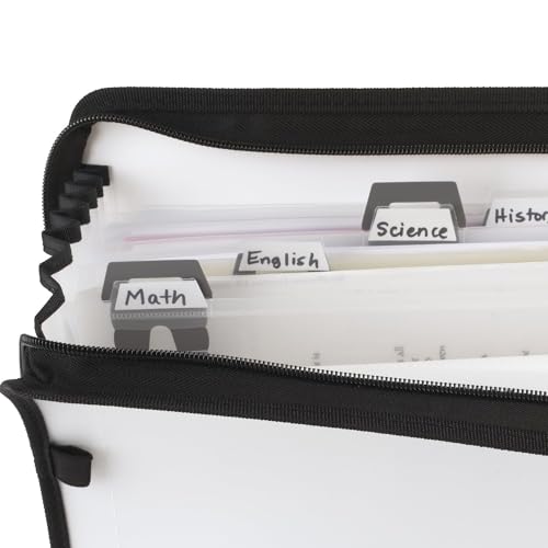 Five Star 7 Pocket Expanding File Organizer + Study App, Plastic Expandable File Folders with Customizable Tabs & Clear Cover, Holds 11" x 8-1/2", Zipper Closure, White (72508) - size: 1 Pack