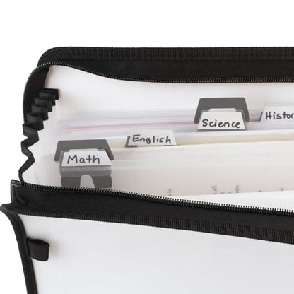 Five Star 7 Pocket Expanding File Organizer + Study App, Plastic Expandable File Folders with Customizable Tabs & Clear Cover, Holds 11" x 8-1/2", Zipper Closure, White (72508) - size: 1 Pack