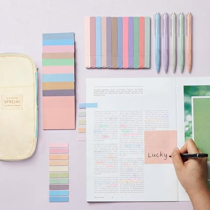 Jutom 39 Pcs Aesthetic Book Annotation Kit Highlighter with Case Bag Gel Pen Transparent Sticky Note Taking Bible Supplies(Mint Green,Cute Style) - color: Green Beige, style: Cute Style