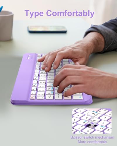 EAMPANG Universal Bluetooth Keyboard and Case for Tablet/Phone/Laptop,Wireless Portable Slim Keypad and Mice Rechargeable with Adjustable Bracket for iPad A16/Mini/Air/iPhone/Galaxy Z Fold Purple - color: Purple