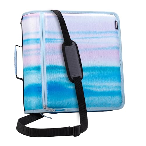 Case-it Mighty Zip Tab School Zipper Binder | 3-Inch O-Rings, 600-Sheet Capacity, 5-Subject Expanding File Folder, Multiple Pockets & Storage Organizer, Shoulder Strap | D-146 Watercolor Sky - color: G Watercolor Sky, size: 1 Pack