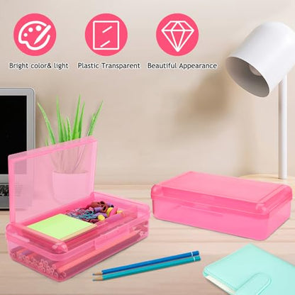 SFLHHDM Large Pencil Box, Double Layer Capacity Pencils Holders, Clear Hard Pen Case with Snap-tight Lid, Plastic Pencil Case for Office School, Pen Boxes Storage School Box (Hot Pink-1pcs) - color: Hot Pink-1pcs