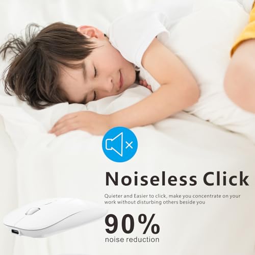 HOTDREAM Bluetooth Wireless Rechargeable Mouse for MacBook Pro/Air/iPad Air/iPad Pro/Laptop/Tablet/iPhone/PC, Bluetooth 5.2/3.0 and 2.4GHz Dual Mode Mouse (White) - color: white