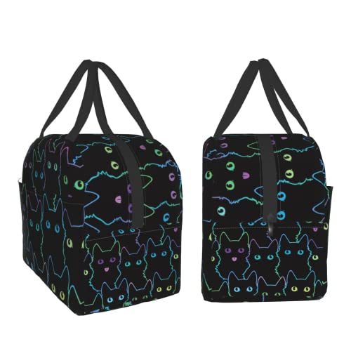 Nerxy Cat Lunch Bag Cute Leakproof Cooler Lunch Box Colorful Cat Silhouettes Insulated Meal Tote Kit Lunch Containers For School Office Picnic For Kids Adults Children,8.5x8x5 In(catLB230406) - color: catLB230406