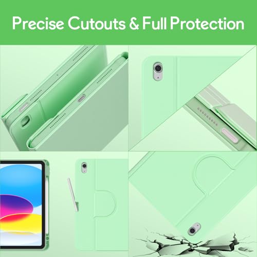 YBING Keyboard Case for iPad 10th Gen 10.9 inch(2022) & 11th Gen(A16, 2025), 7-Color Backlit Detachable Keypad & Rotatable Magnetic Case with Pencil Holder (Green) - color: Green