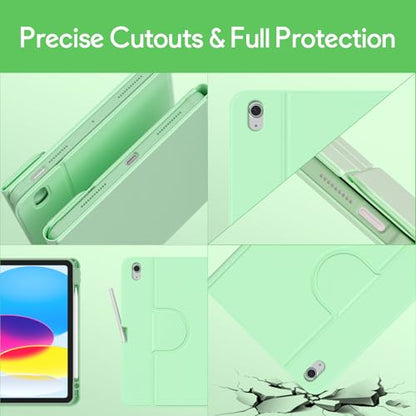 YBING Keyboard Case for iPad 10th Gen 10.9 inch(2022) & 11th Gen(A16, 2025), 7-Color Backlit Detachable Keypad & Rotatable Magnetic Case with Pencil Holder (Green) - color: Green