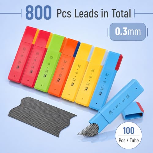 Mr. Pen- 0.3 mm Lead Refills for Mechanical Pencils, 8 Pack | 800 pcs (100 per Tube), Black, HB Graphite Lead, Standard Mechanical Pencil Refills for Drawing and Sketching - size: 0.3mm 800 pcs
