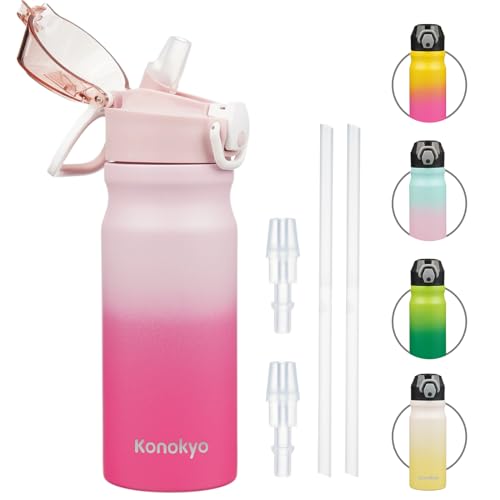 Konokyo 18 oz Insulated Stainless Steel Sports Water Bottle with Straw Lid | BPA-free, leak-proof reusable sports bottle with carry loop for gym, office, hiking, camping, travel & hydration - color: Cherry, size: 18 Ounces