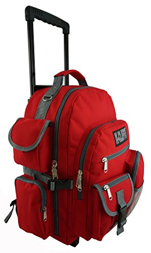K-Cliffs Heavy Duty Rolling Backpack School Bookbag with Wheels Deluxe Wheeled Daypack - color: Red