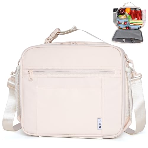 Lightweight Insulated Lunch Bag, Reusable Lunch Box 7L Cooler with Adjustable Shoulder Strap, Waterproof Zipper Lunch Bag for School & Work, Suitable for Men, Women and Kids - color: Cream, size: Horizontal (7 Liters)