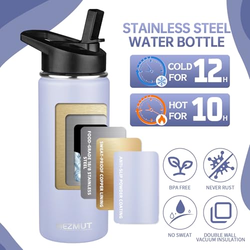 Insulated Water Bottle 18oz Stainless Steel Water Bottles with Straw&2 Lids, Kids Metal Cups Water Bottle Cup for School, Vacuum Insulated Bottles Leak-Proof Travel Cup, Purple - color: Purple, size: 18 Ounces