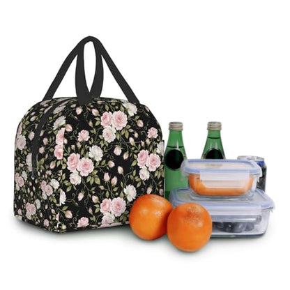 Nerxy Pink Flower Insulated Lunch Box Abstract Floral Cooler Lunch Bag Geometric Flowers Modern Tote Bags for Boys Teens Women Men Picnic Travel School - color: Pink Floral