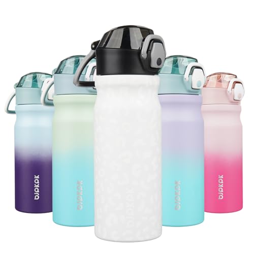 BJPKPK Water Bottle with Straw 18oz Insulated Water Bottles Reusable Stainless Steel Metal Thermal Flask with Leak Proof Lockable Lid and Carry Handle,Cream Leopard - color: Cream Leopard, size: 18 Ounces
