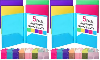 Mr. Pen- Plastic Folders with Pockets and Prongs, 10 Pack, Letter Size, Flexible Plastic Folders with Prongs - color: Bright Colors, size: 10 Pack