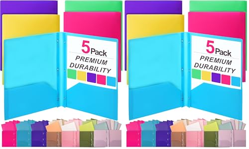 Mr. Pen- Plastic Folders with Pockets and Prongs, 10 Pack, Letter Size, Flexible Plastic Folders with Prongs - color: Bright Colors, size: 10 Pack