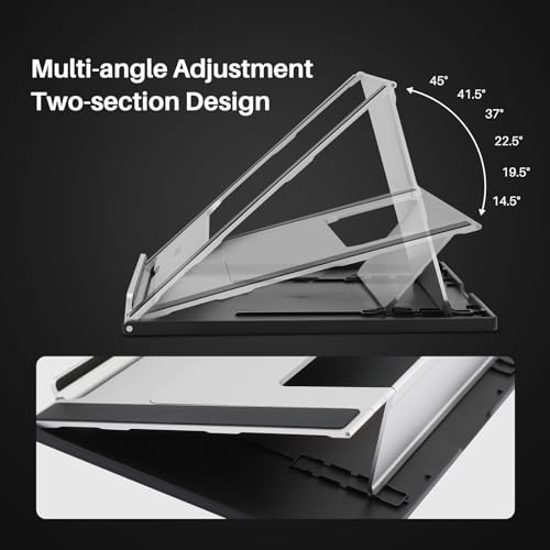 HUION ST200 Adjustable Laptop Stand for Desk, Aluminum Computer Stand | Foldable Desktop Stand, Multi-Angle Portable Desk Stand for Up to 10-16" Laptops, Tablets, Drawing Tablets, Pen Display